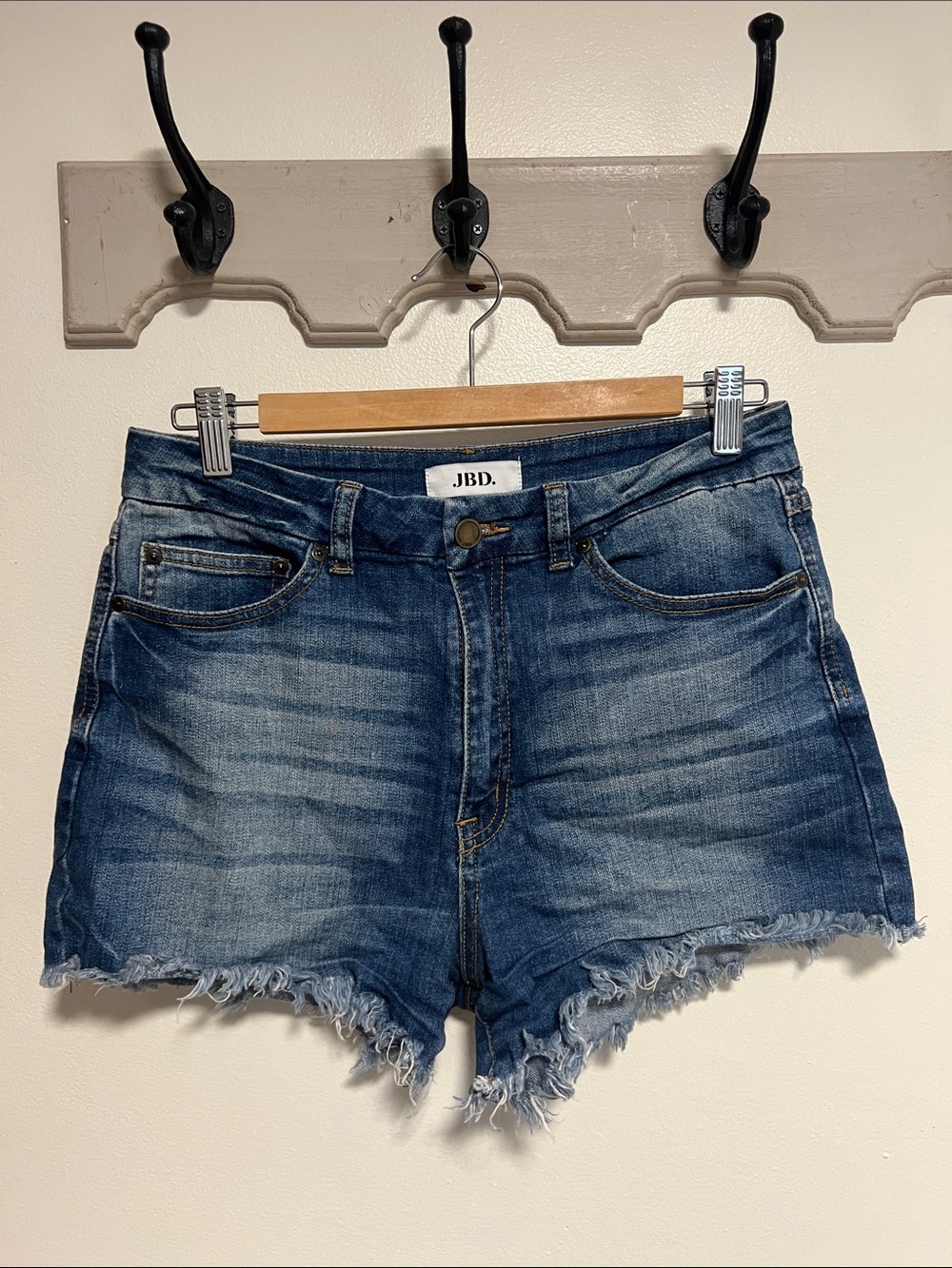 Just Black Denim JBD Frayed Jean Shorts High Rise Medium Wash Large